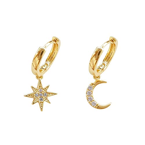 Crystal Moon Star Dangle Hoop Earrings